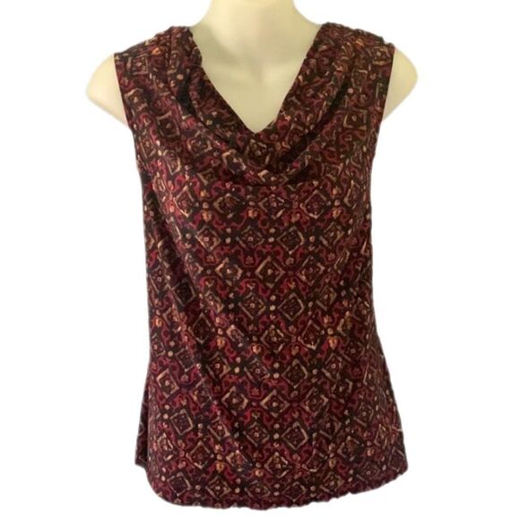 Chaps Sleeveless Drape Neck Print Top — Size L - Picture 3 of 7